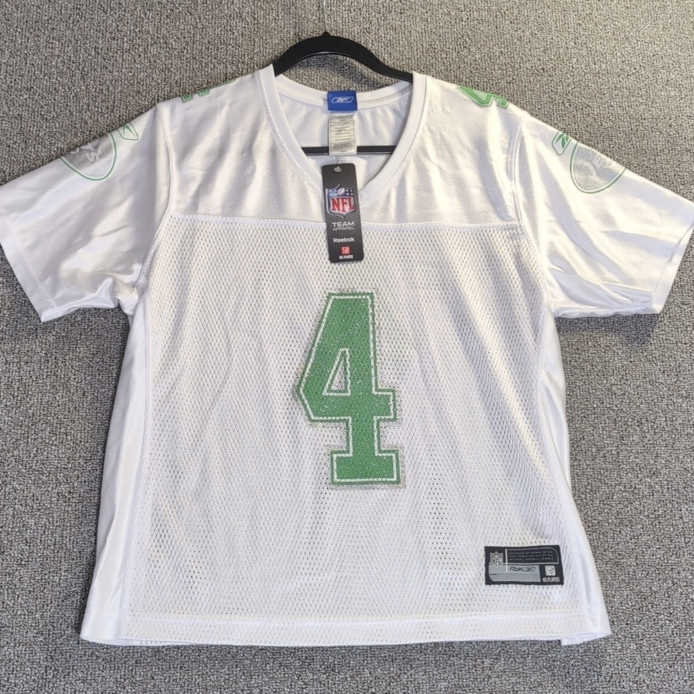 NWT Reebok Brett Favre New York Jets NFL Sparkle Jersey Size Large in White